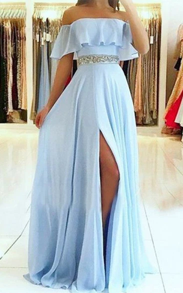 Chiffon Floor-length A Line Sleeveless Casual Evening Dress with Beading and Pleats