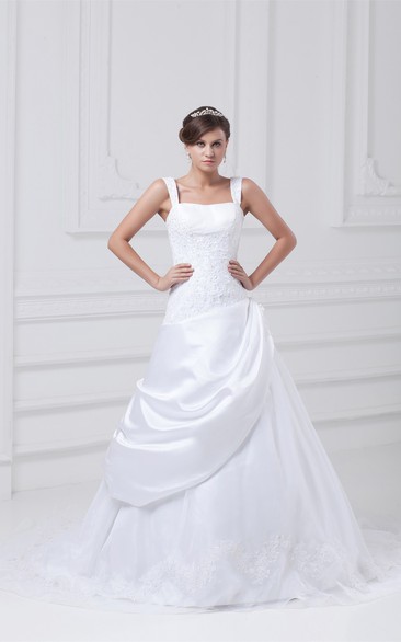 Gossamery a Line Strapped Sleeveless Satin Organza Wedding Dresses
