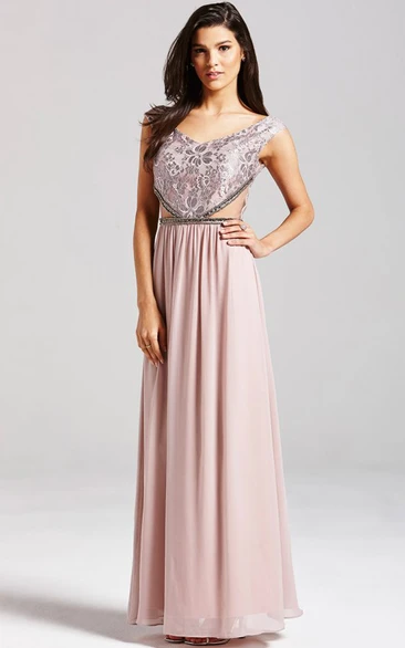 Chiffon A-Line Gown With Embroidery And Illusion Waist