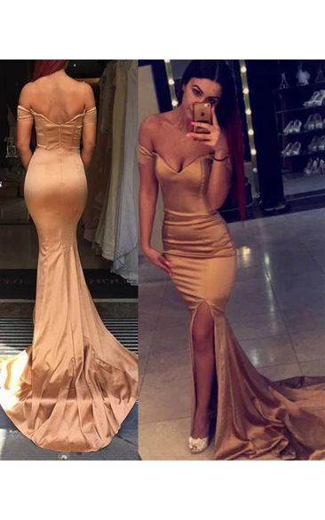 Sexy Off the Shoulder Mermaid Evening Dress Zipper Back Prom Gown