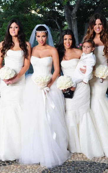 Elegant Tulle Mermaid White Bridesmaid Dress Sweetheart Sleeveless