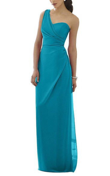 One Shoulder Sheath Chiffon Long Bridesmaid Dress