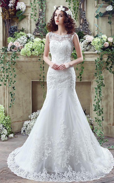 Timeless Mermaid Lace Wedding Dress Zipper Button Back Sweep Train