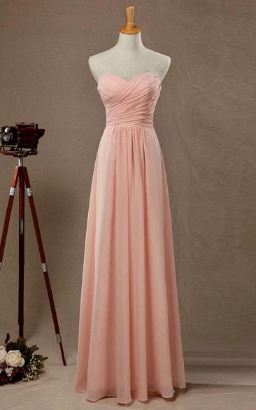 Sweetheart A-line Floor Length Chiffon Dress With Pleats