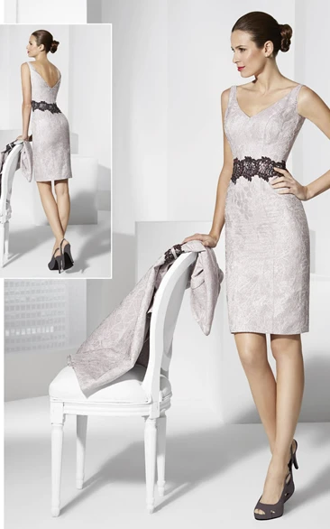 V-Neck Jacket Knee-Length Sleeveless Satin Prom Dress