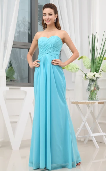 Ethereal Sweetheart Long Chiffon Dress With Ruching