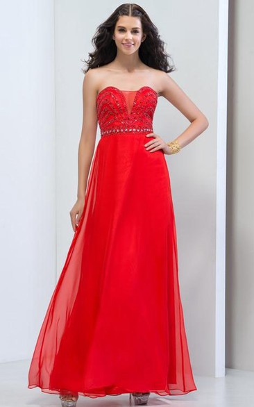 A-Line Sweetheart Beaded Zipper-Up Prom Dress