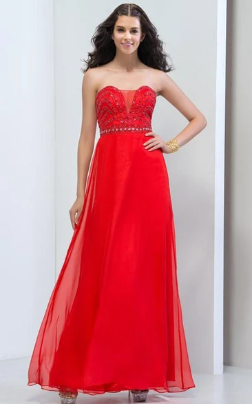 A-Line Sweetheart Beaded Zipper-Up Prom Dress