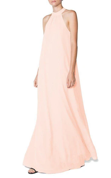 High-neck A-line Long Chiffon Dress