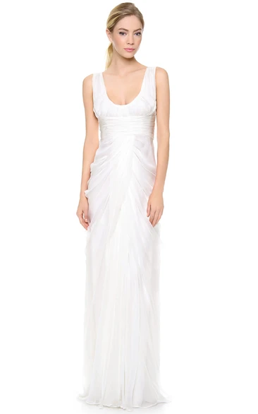 Long Deep-V Neckline Empire Taffeta Dress With Low-V Back Style