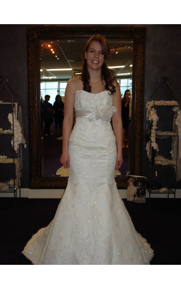 Sleeveless Mermaid Lace Floor Length Dress With Floral Sash