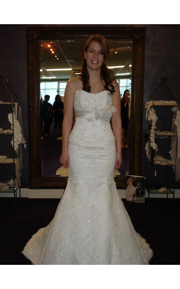 Sleeveless Mermaid Lace Floor Length Dress With Floral Sash