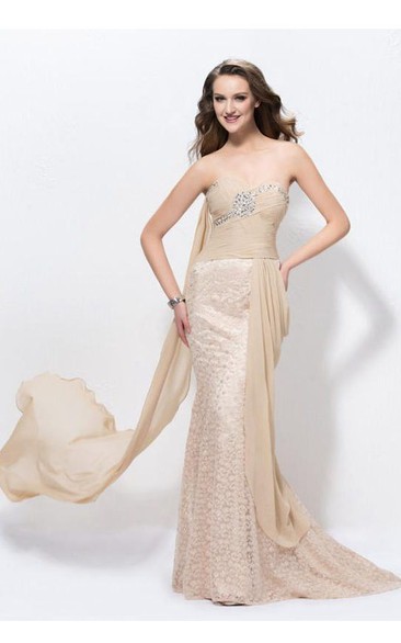 Mermaid Sweetheart Ribbon Beading Floor-Length Sweep-Train Charming Prom Dress