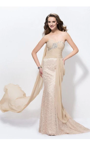 Mermaid Sweetheart Ribbon Beading Floor-Length Sweep-Train Charming Prom Dress