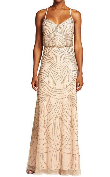 Spaghetti Straps Art Deco Floor-length Bridemaid Dress