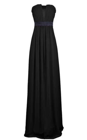 Strapless Pleated Long Wedding Dress With Chiffon Belt