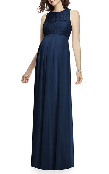 Maternity Sleeveless Chiffon Bridesmaid Dress with Lace Bodice