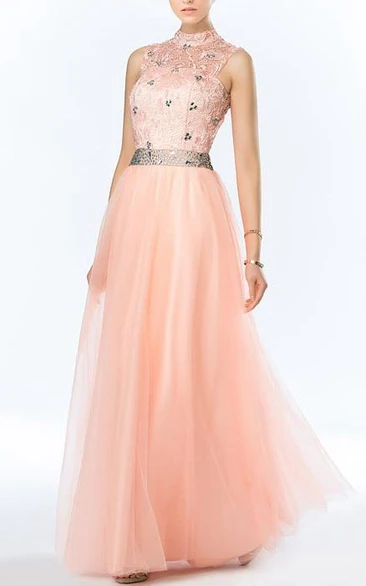 Classy A-Line High Neck Lace Prom Dress