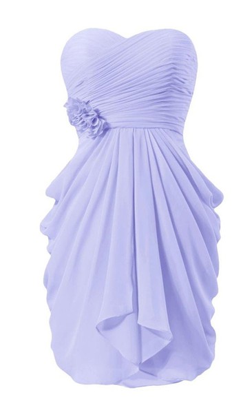 Delicate Sweetheart Drapped Short Dress With Flowers