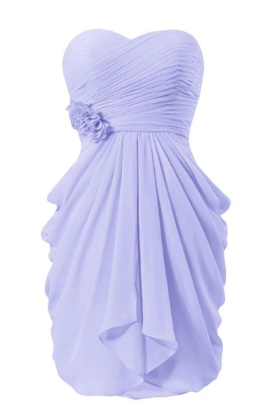 Delicate Sweetheart Drapped Short Dress With Flowers