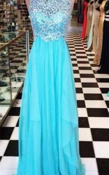 Delicate Crystals Chiffon A-line Evening Dress Zipper Illusion