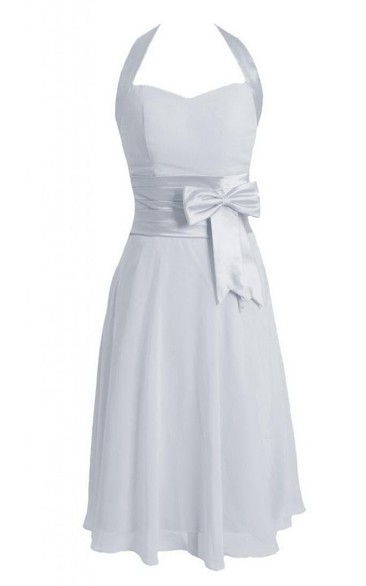 Halter Short Chiffon Dress With Bow Tie