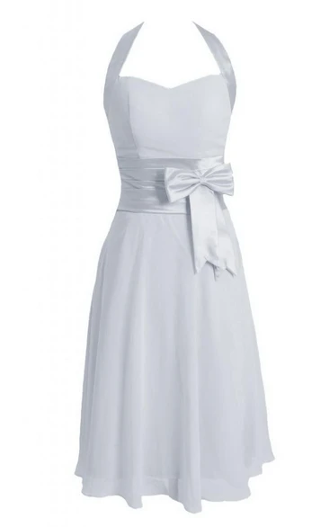 Halter Short Chiffon Dress With Bow Tie