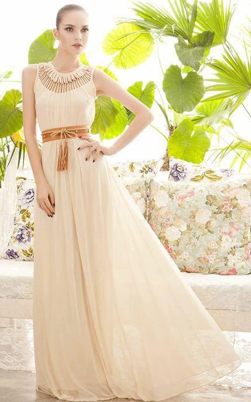 Ball Gown Floor-length Sleeveless Chiffon Keyhole Dress