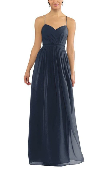 Simple Spagetti Straps Long Bridesmaid Dress with Ruching