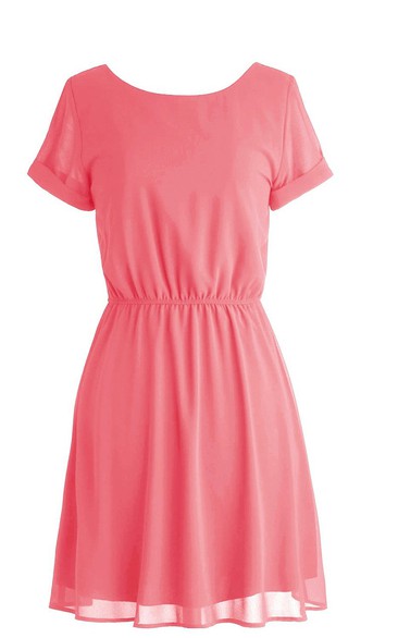 Scoop Short-sleeve Bridal Dress With Lace-up Back