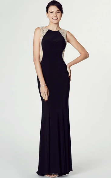 Sleeveless Beaded Scoop Neck Jersey Prom Dress With Keyhole