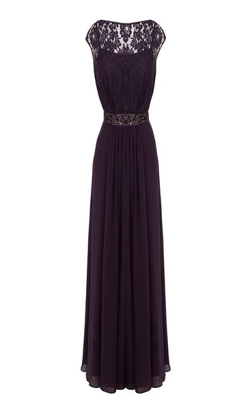 Off-shoulder Long Chiffon Gown With Illusion Lace Bodice