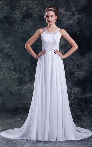 Sleeveless Long Chiffon Ruching and Dress With Stress