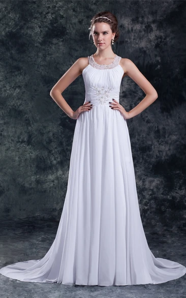 Sleeveless Long Chiffon Ruching and Dress With Stress