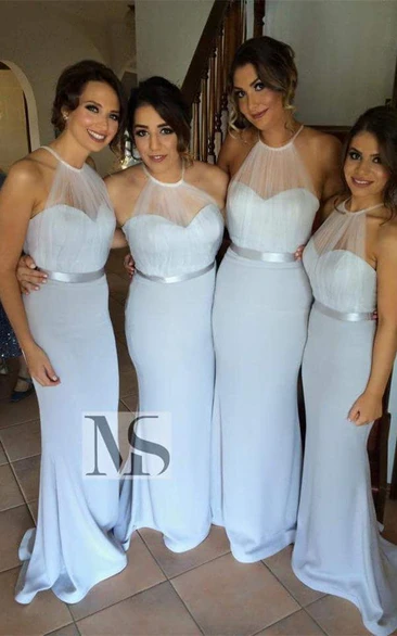 Sexy Halter Sleeveless Mermaid Bridesmaid Dress Sweep Train