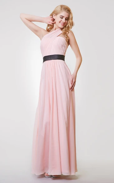 Sleeveless A-line Long Chiffon Dress With Ruching