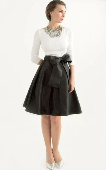 Black Taffeta Knee-length Long Sleeve Dress