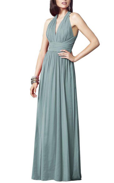 Halter Ruched Chiffon Bridesmaid Dress