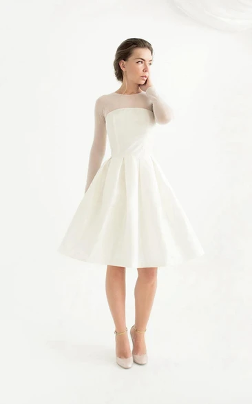 Knee-Length Long Sleeve Taffeta Wedding Dress