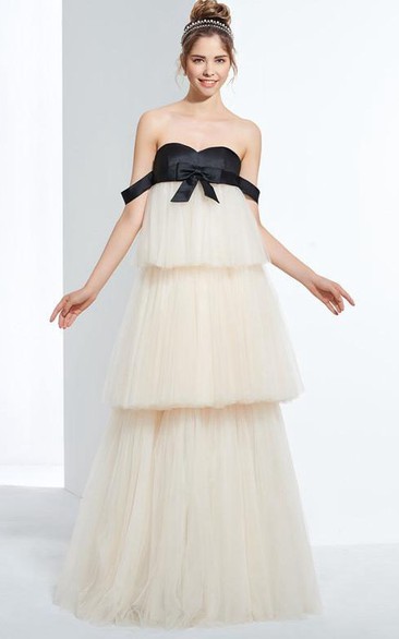 A-Line Sweetheart Bowknot Tiered Floor-Length Prom Dress