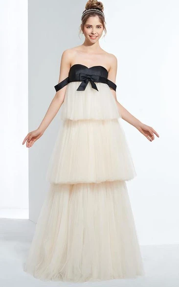 A-Line Sweetheart Bowknot Tiered Floor-Length Prom Dress