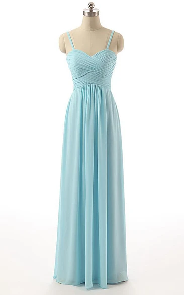 Sleeveless Spaghetti Straps Floor-length Chiffon Dress 