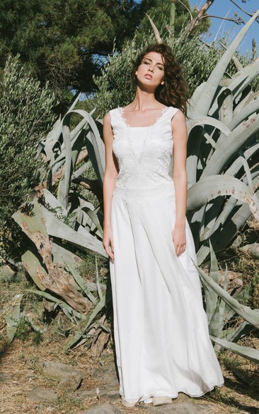 Ethereal Sheath Cap Sleeve Wedding Dress With Lace Top