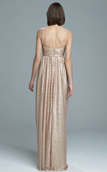 Maxi Sleeveless Spaghetti Sequin Bridesmaid Dress