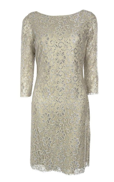 3-4 Sleeved Lace Sheath Dress With Bateau Neck
