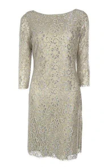 3-4 Sleeved Lace Sheath Dress With Bateau Neck