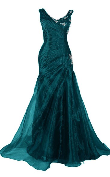 V-neck Mermaid Gown With Ruching and Sequins