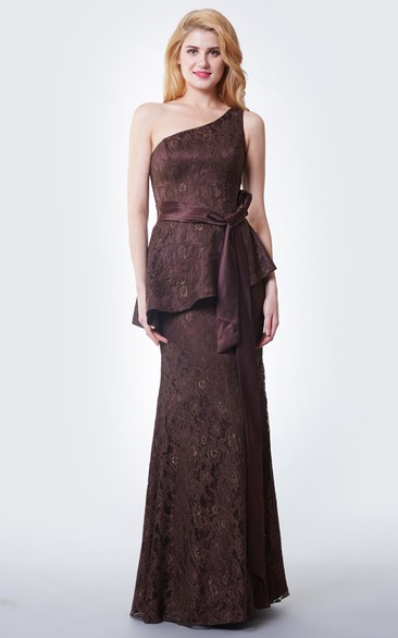 Stupefying One Shoulder Mermaid Lace Gown With Satin Sash