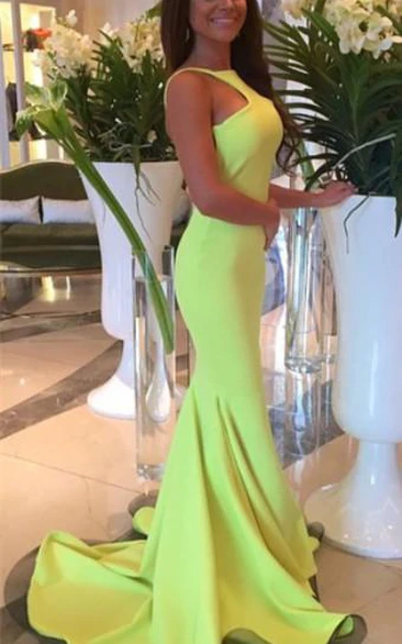 Sexy Mermaid Jewel Open Back Prom Dress Sweep Train Sleeveless