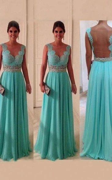 A-line Bateau Applique Chiffon Sleeveless Dresses